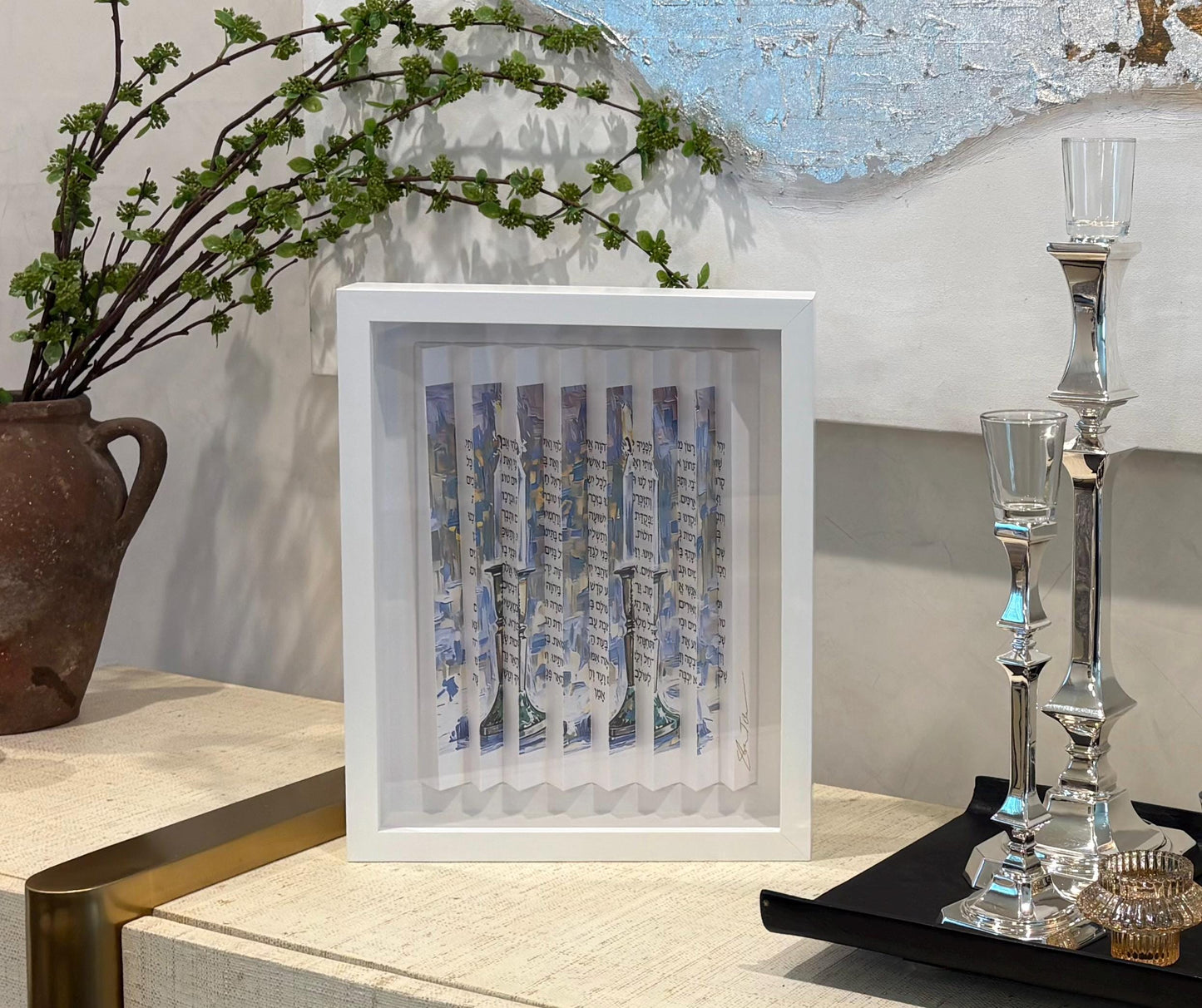 Shem Tov "Shabbat Candles - Candle Prayer" 3D Sculpture Hand Signed Custom Framed COA
