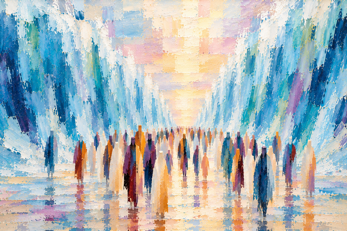 Splitting the Sea Mixed Media with Acrylic Painting