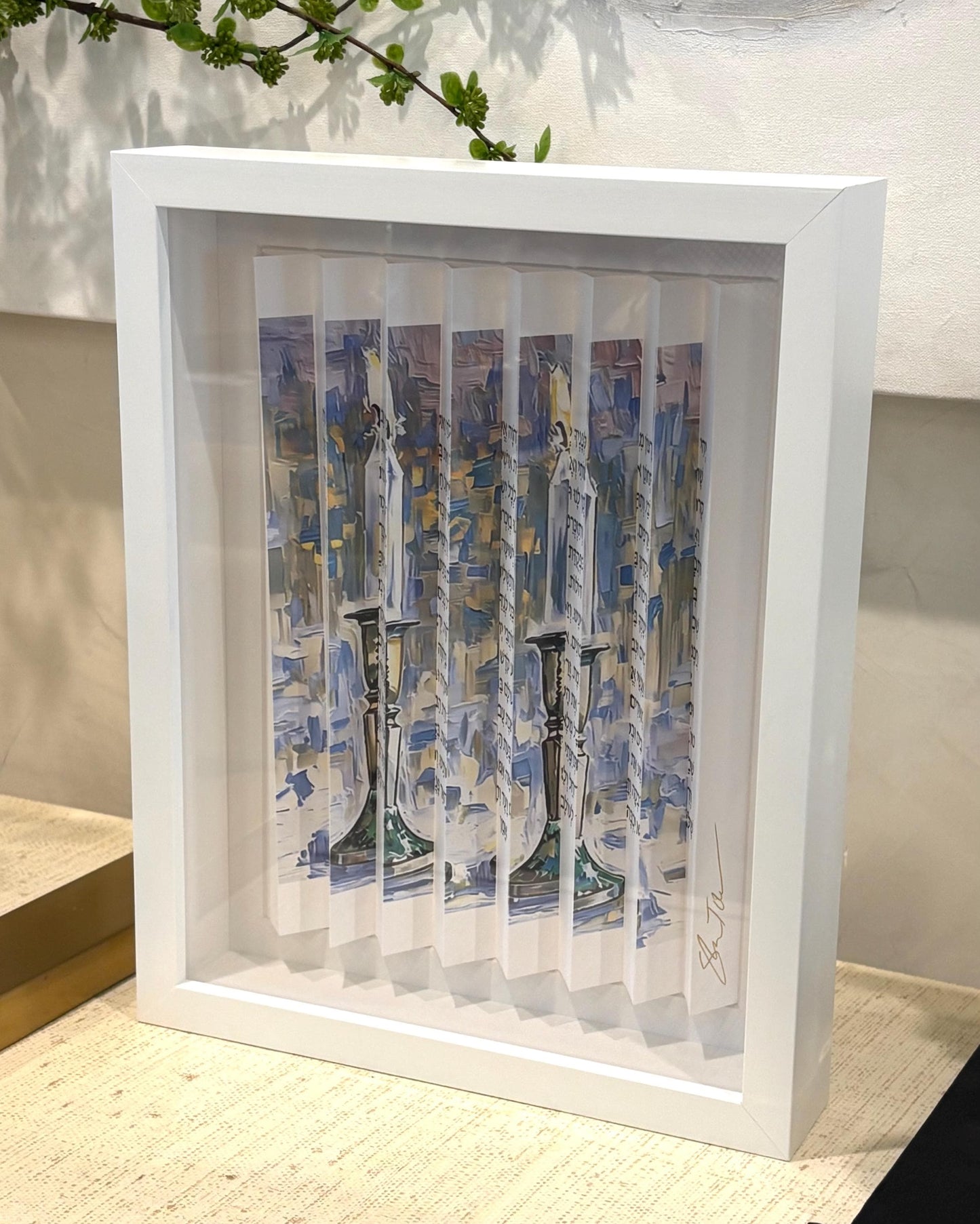 Shem Tov "Shabbat Candles - Candle Prayer" 3D Sculpture Hand Signed Custom Framed COA