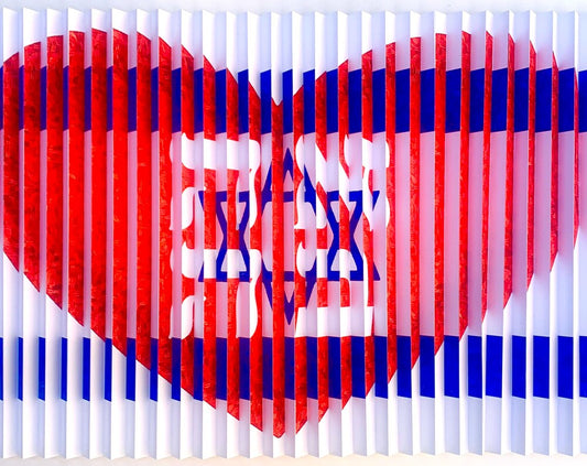 Ahava Red Heart & Israeli Flag 3D Wall Sculpture Hand Signed Custom Framed COA