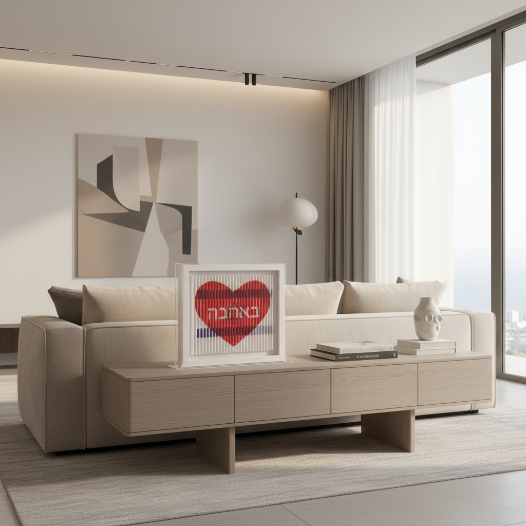 Shem Tov sculpture in modern home