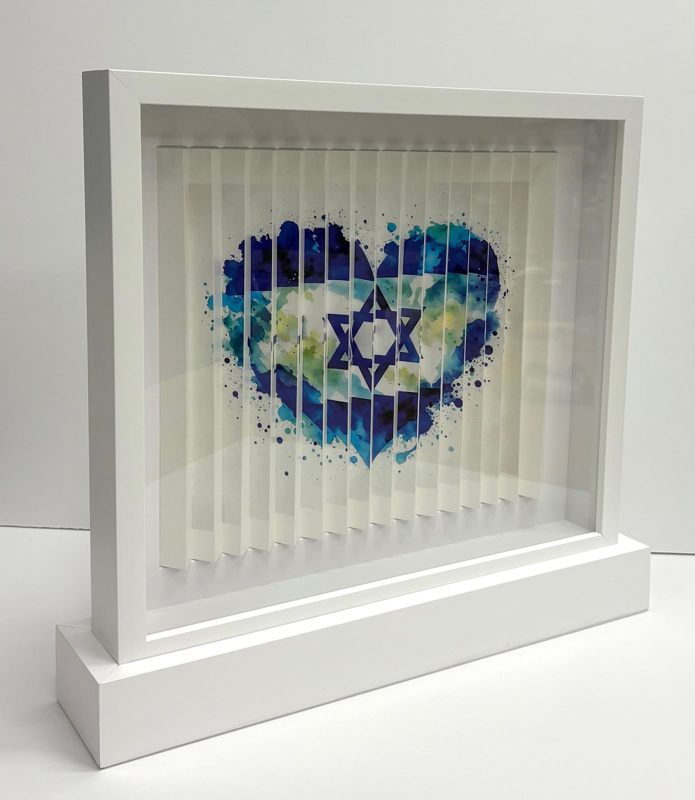 Am Yisrael Chai - Blue Heart & Israeli Star 3D Sculpture in Case