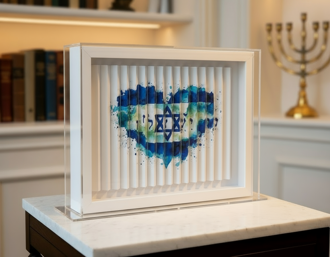Shem Tov Am Yisrael Chai Blue Heart & Israeli Star 3D Sculpture